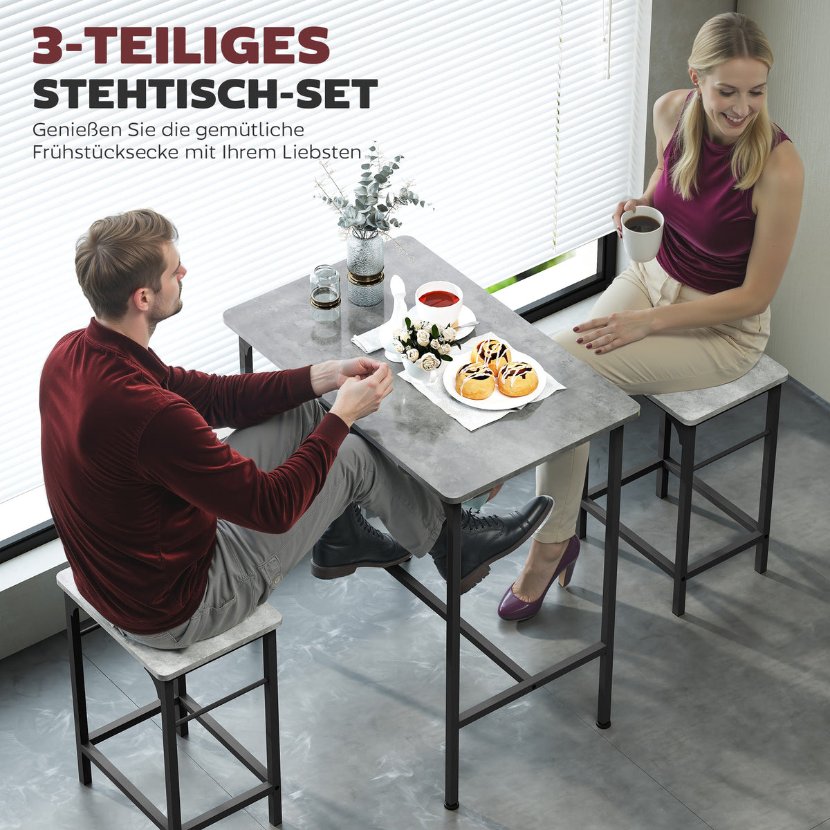 Bartisch-Set mit zwei Barhockern