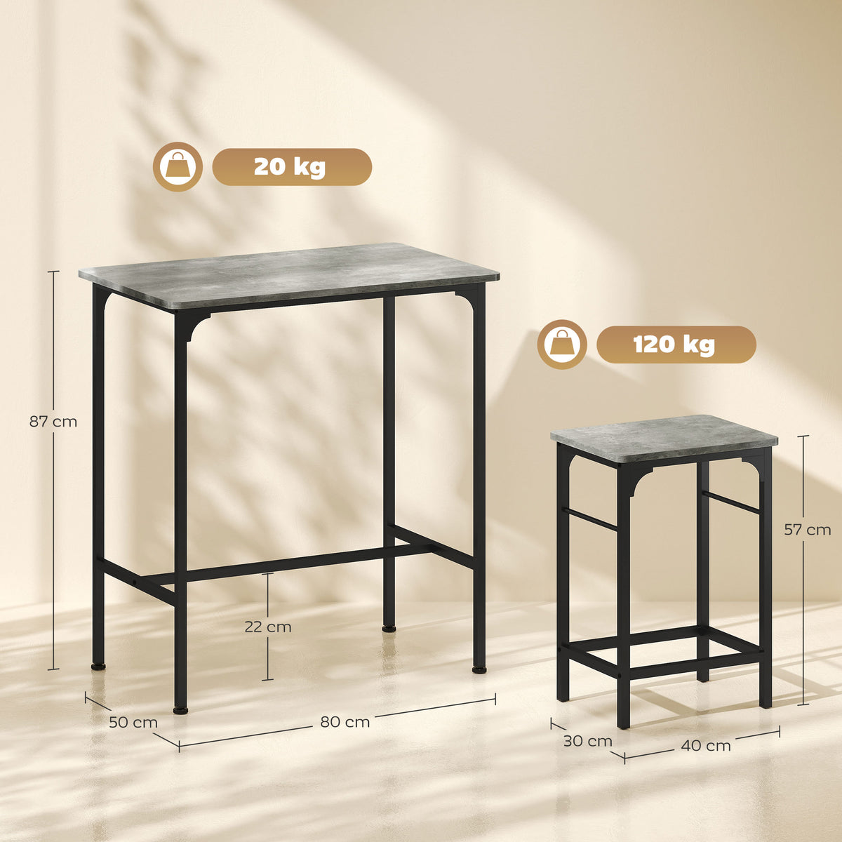 Bartisch-Set mit zwei Barhockern