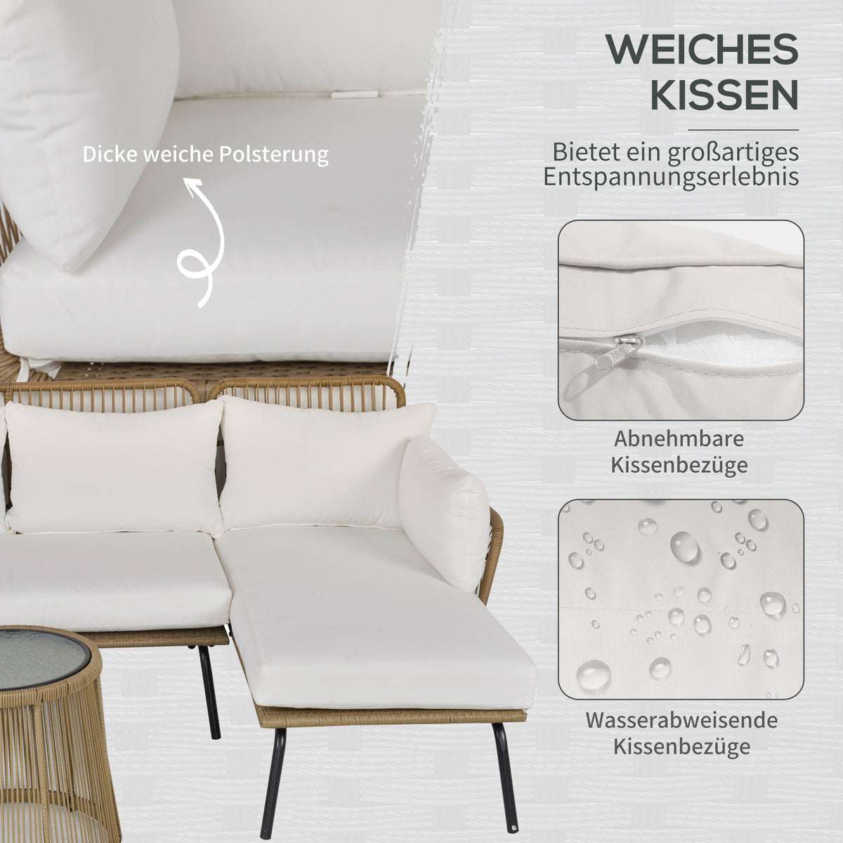 3-teiliges Rattan-Lounge-Set mit Liege und Tisch