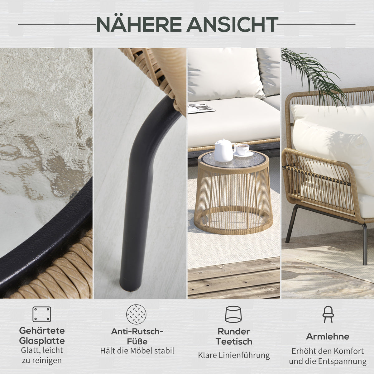 3-teiliges Rattan-Lounge-Set mit Liege und Tisch