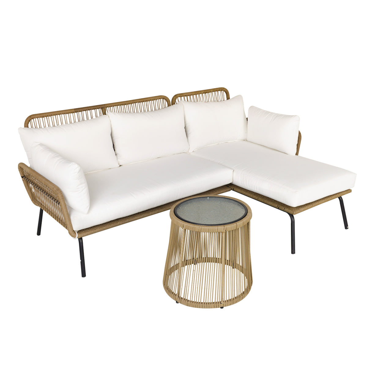 3-teiliges Rattan-Lounge-Set mit Liege und Tisch
