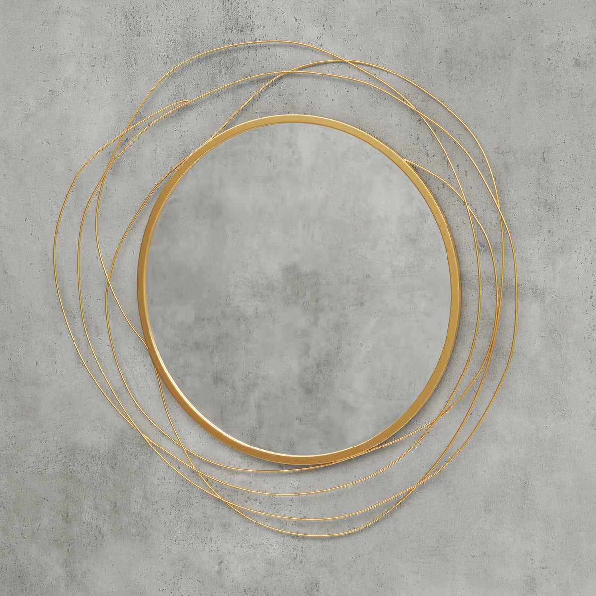 Runder Wandspiegel mit asymmetrischem Metallrahmen