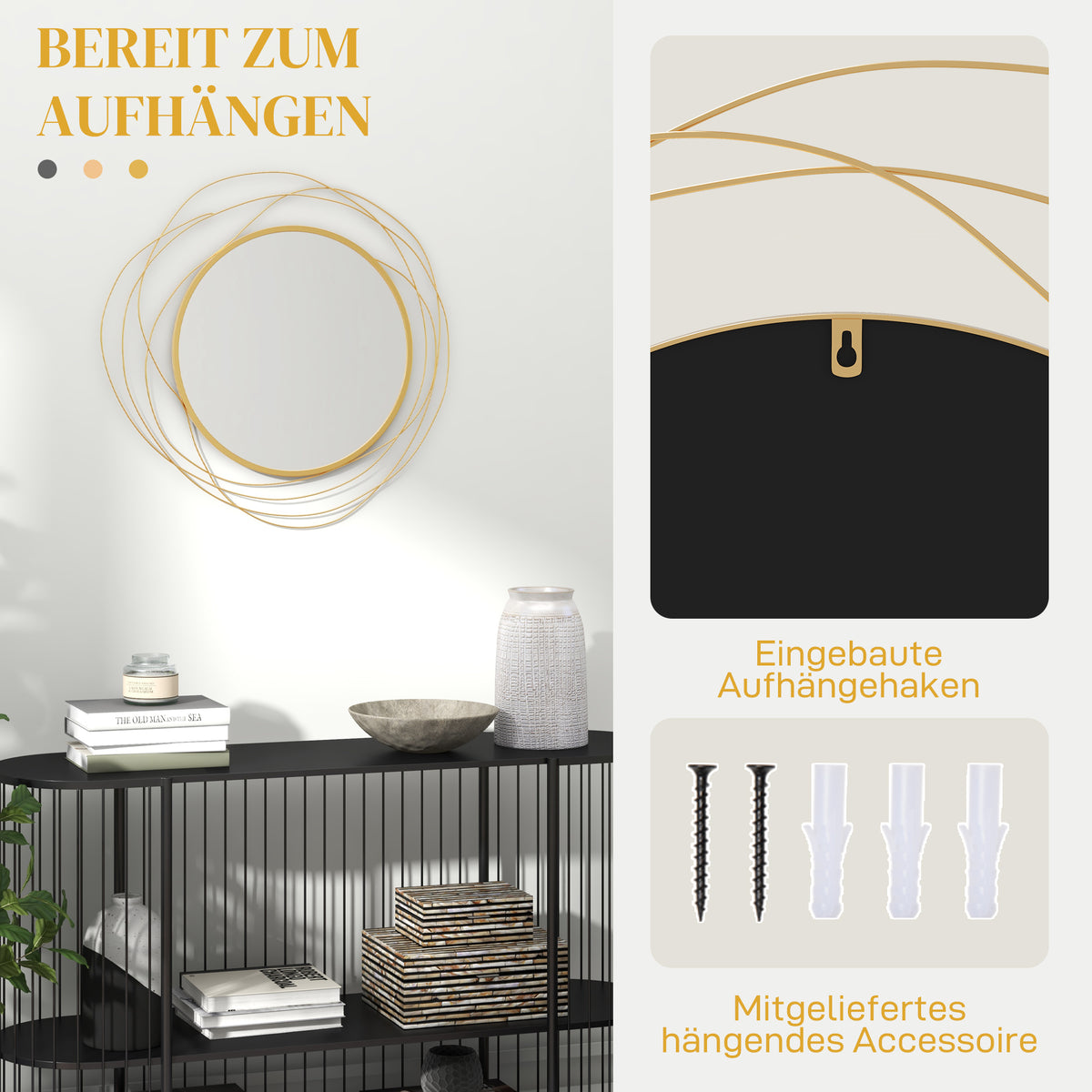 Runder Wandspiegel mit asymmetrischem Metallrahmen