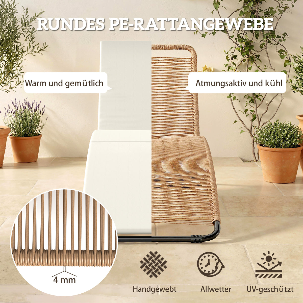 S-förmige Sonnenliege aus PE-Rattan mit Auflage