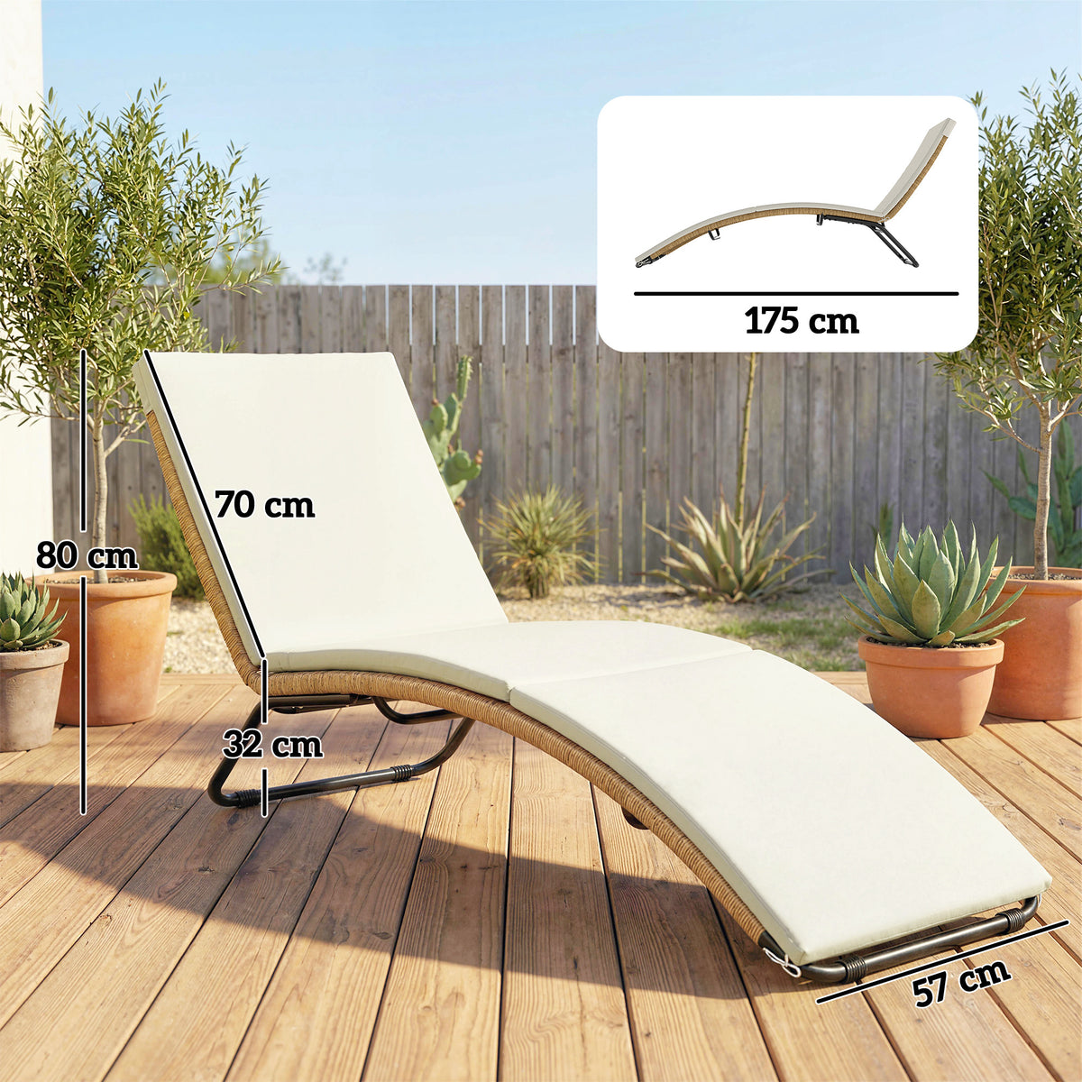S-förmige Sonnenliege aus PE-Rattan mit Auflage