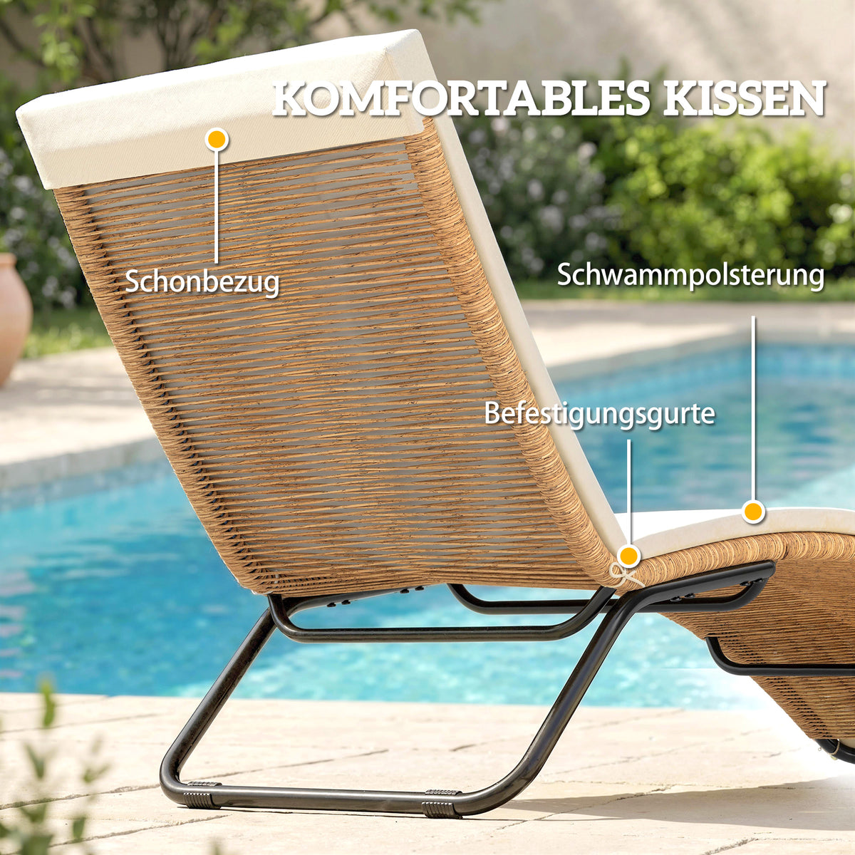 S-förmige Sonnenliege aus PE-Rattan mit Auflage