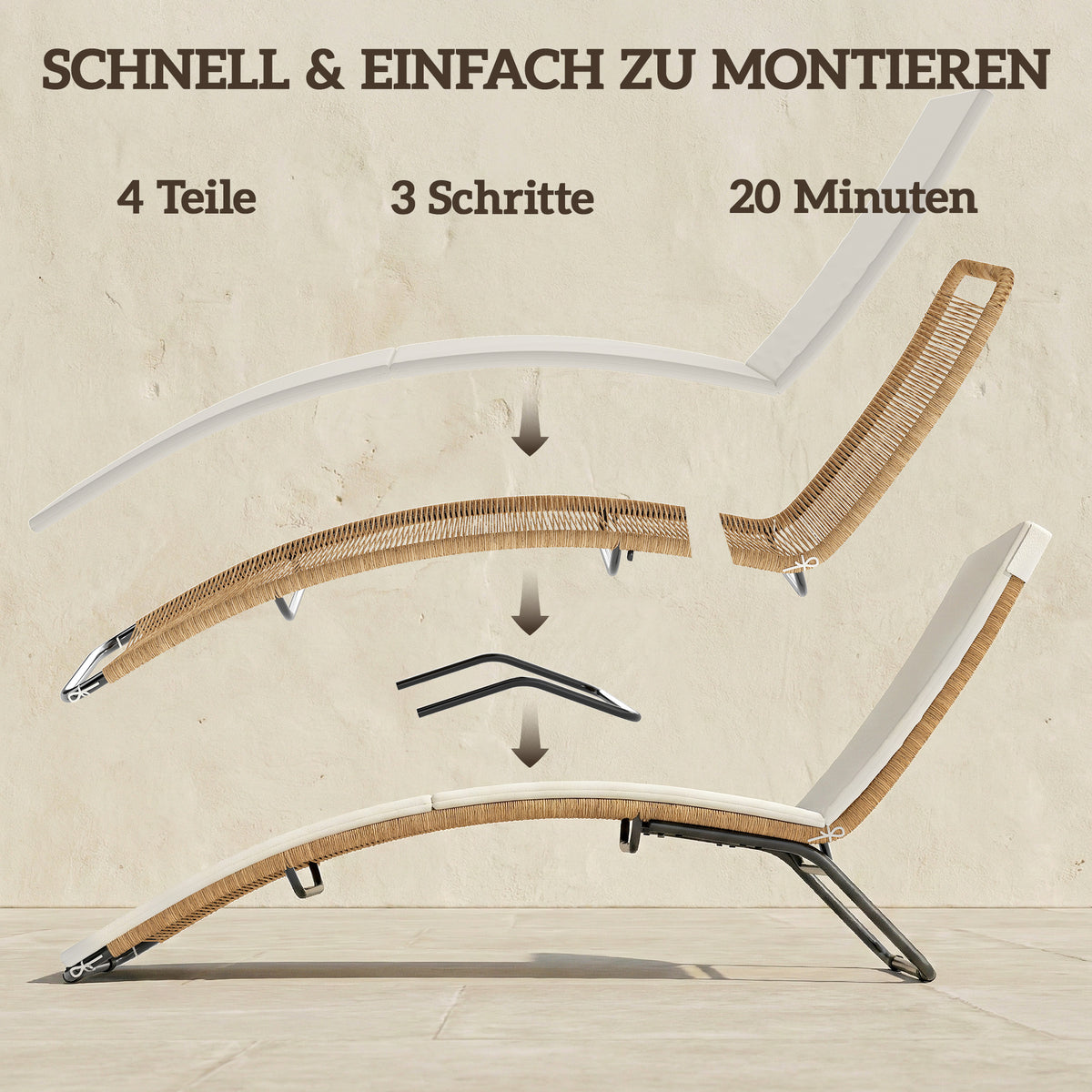 S-förmige Sonnenliege aus PE-Rattan mit Auflage