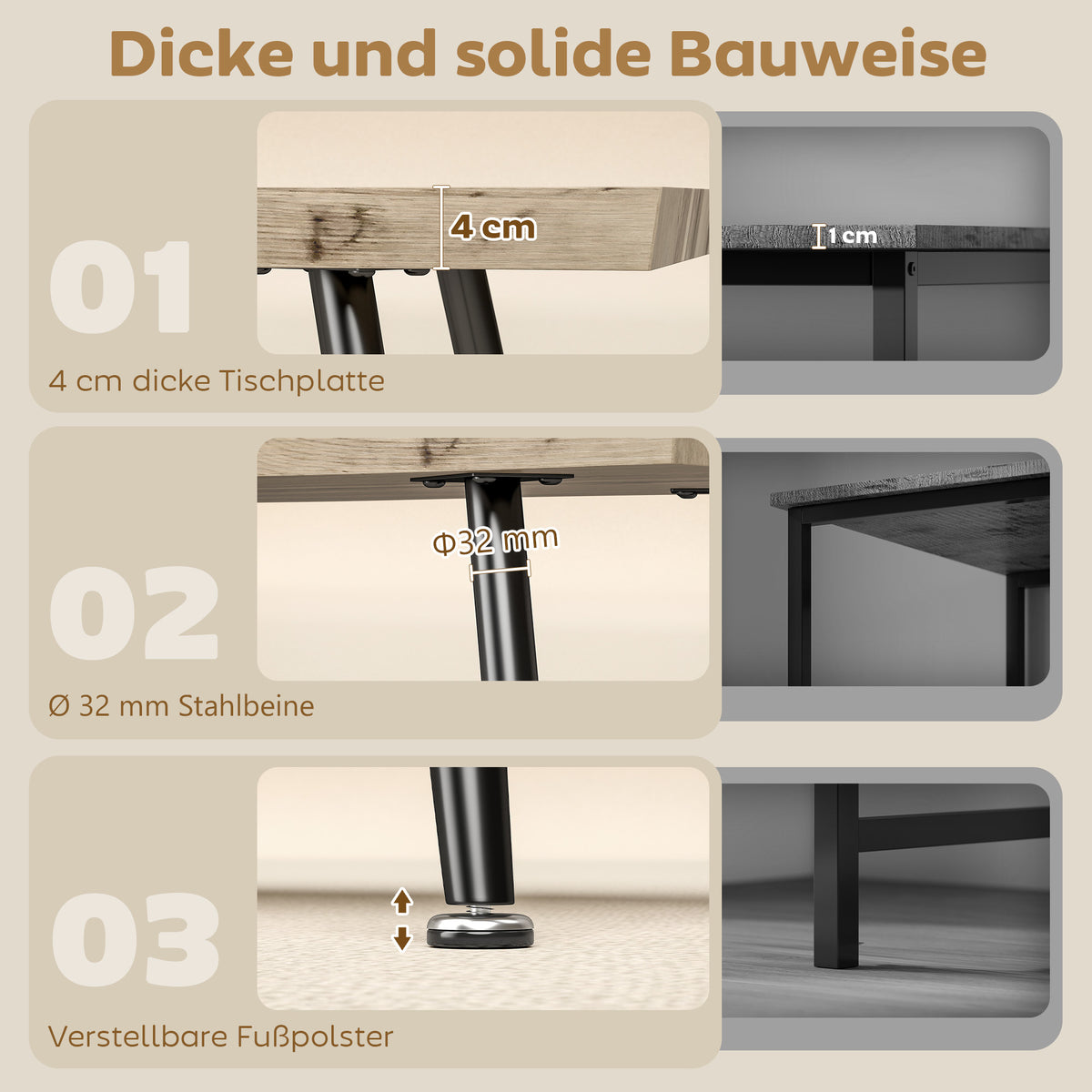 Couchtisch in Eichenoptik mit Stahlbeinen