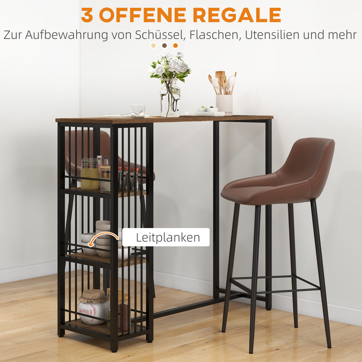 Bartisch mit drei Ablagen im Industriedesign