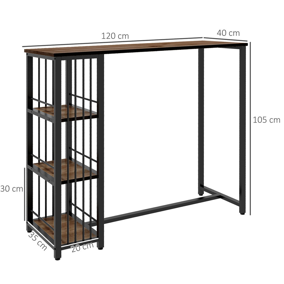 Bartisch mit drei Ablagen im Industriedesign