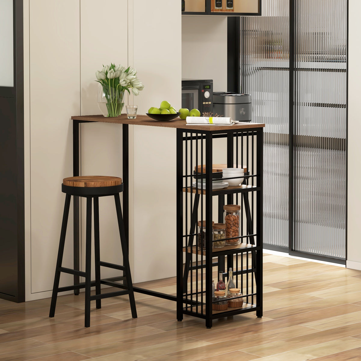 Bartisch mit drei Ablagen im Industriedesign