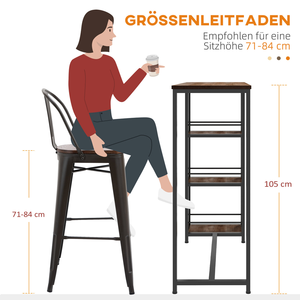 Bartisch mit drei Ablagen im Industriedesign