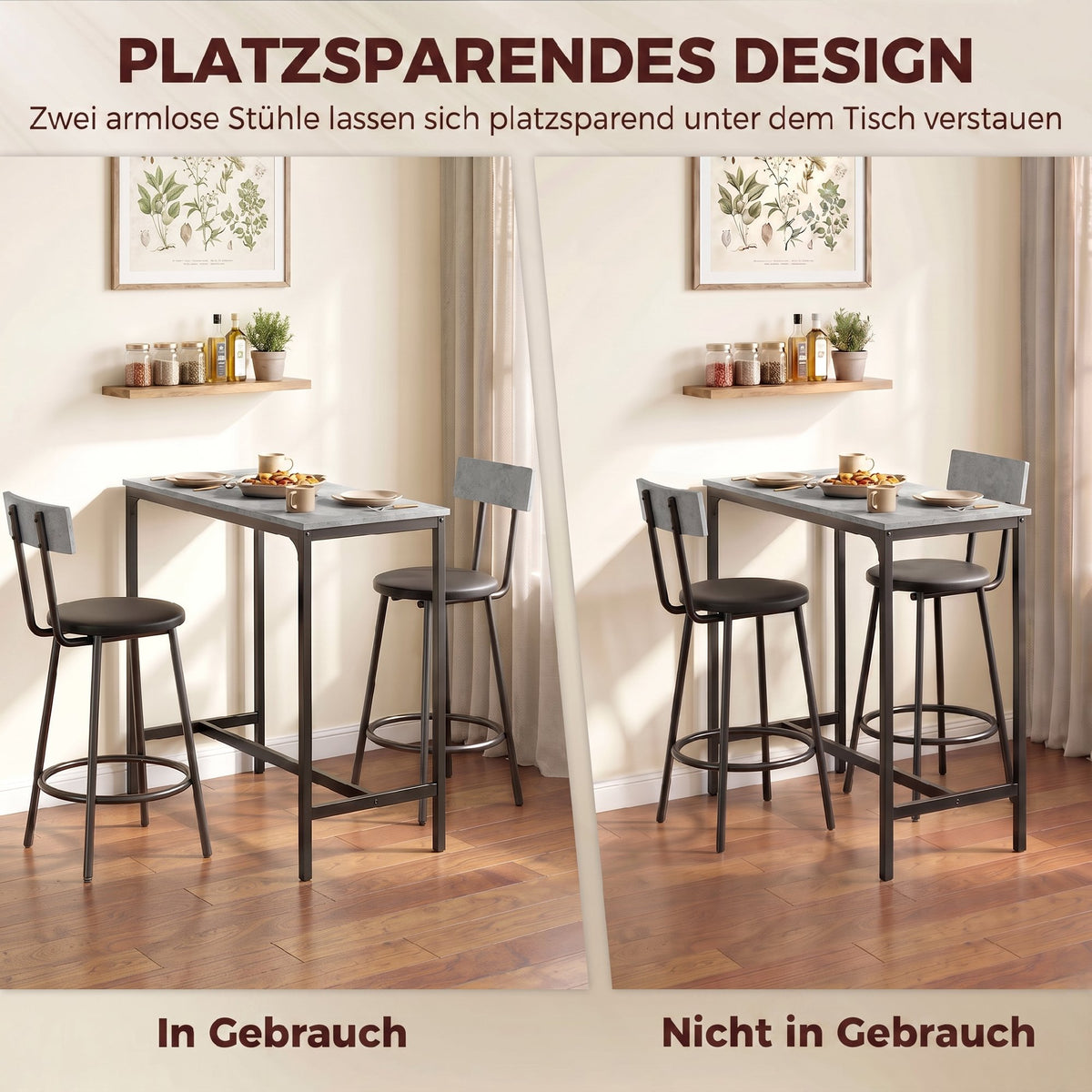 Bartisch-Set mit zwei gepolsterten Hockern