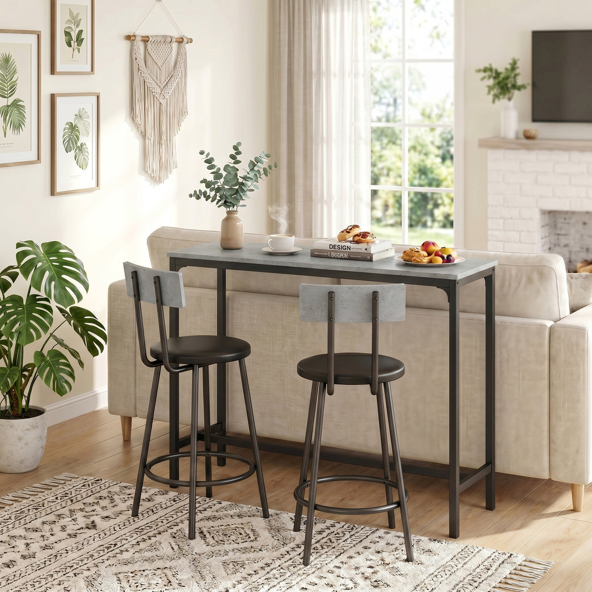 Bartisch-Set mit zwei gepolsterten Hockern