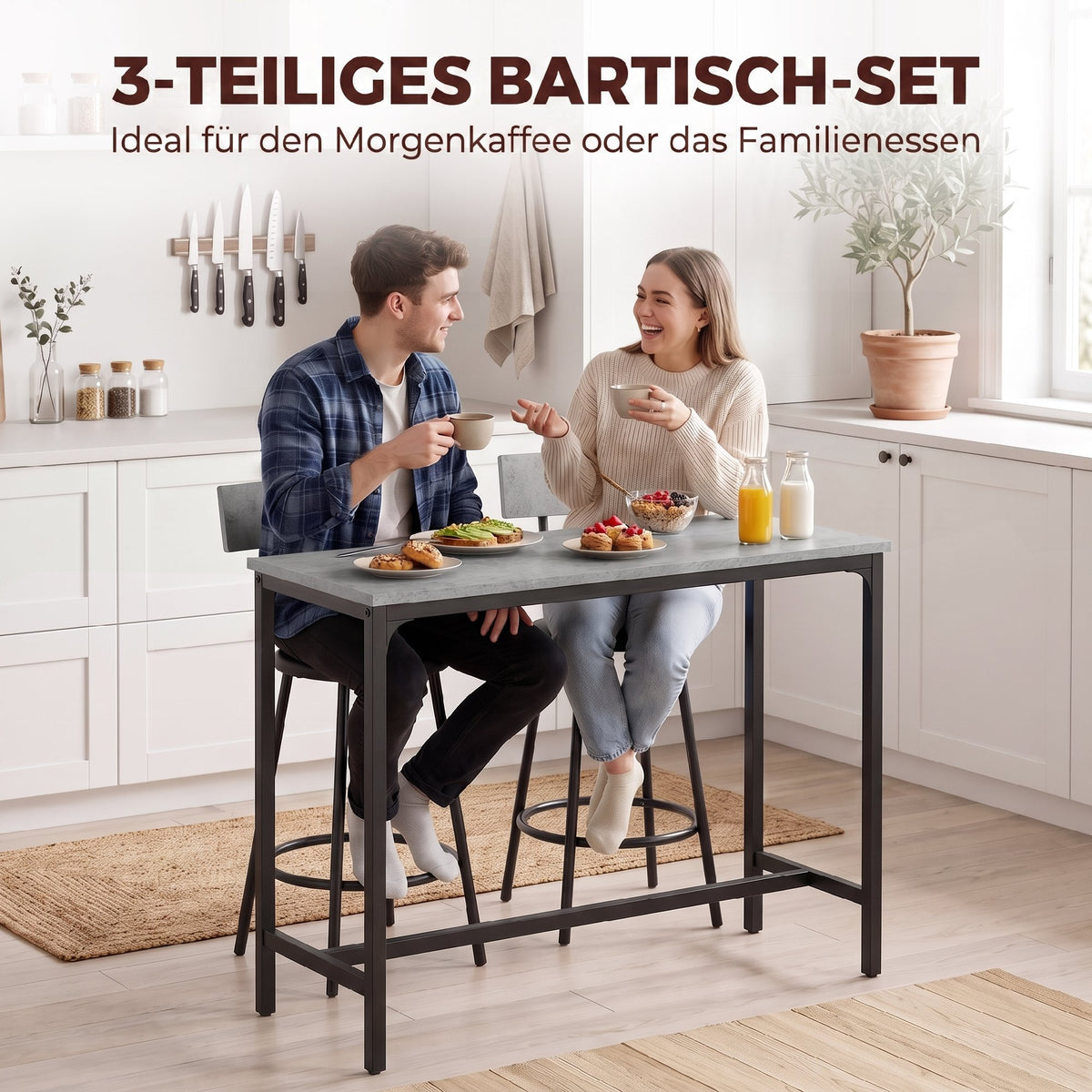 Bartisch-Set mit zwei gepolsterten Hockern