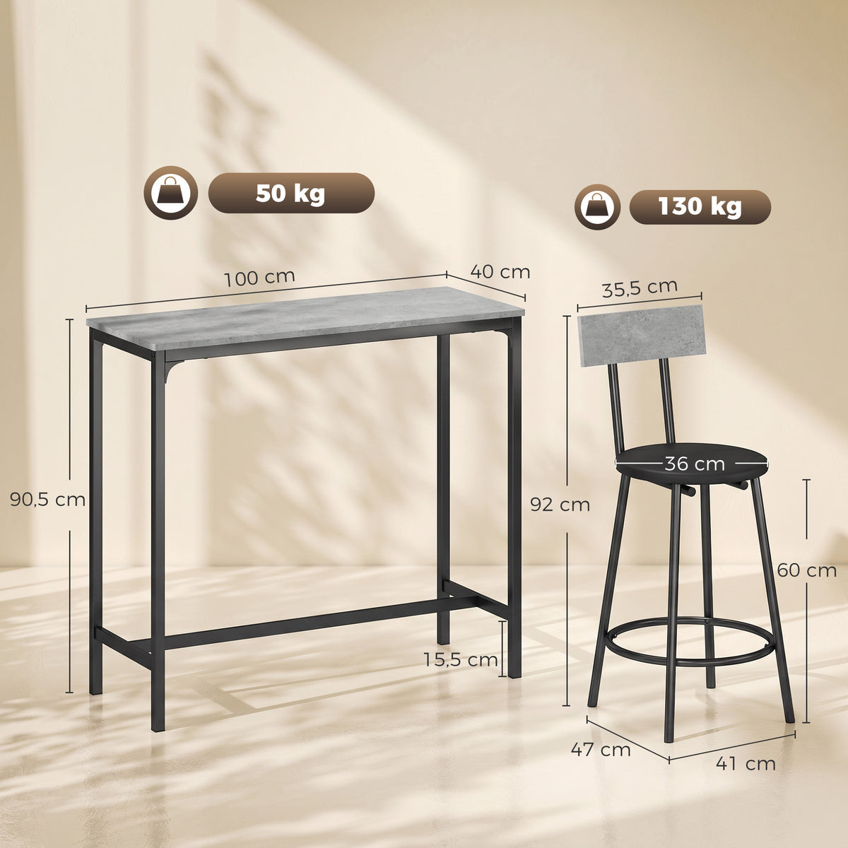 Bartisch-Set mit zwei gepolsterten Hockern