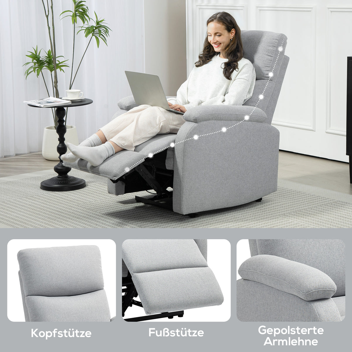 Relaxsessel mit verstellbarer Rückenlehne und Fußstütze