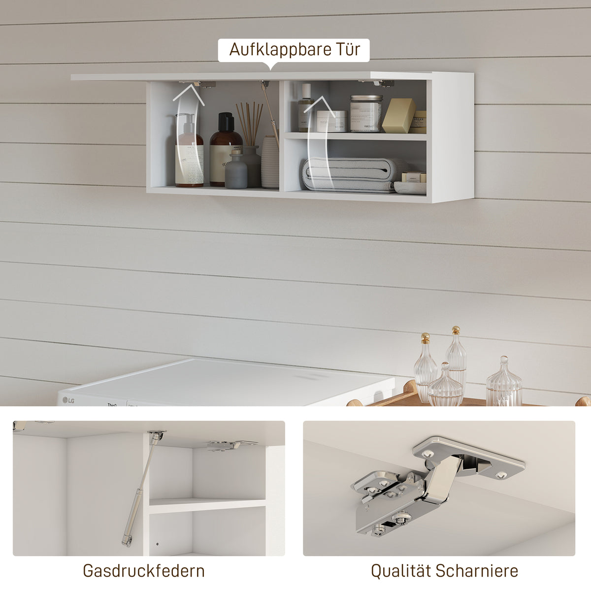 Badezimmer-Hängeschrank mit Klapptür und Gasdruckfeder