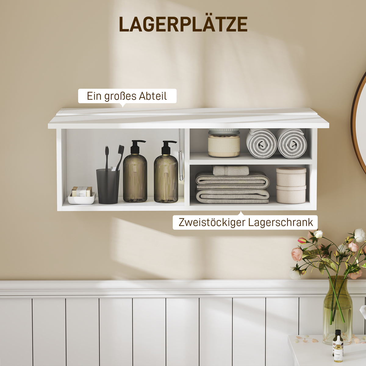 Badezimmer-Hängeschrank mit Klapptür und Gasdruckfeder
