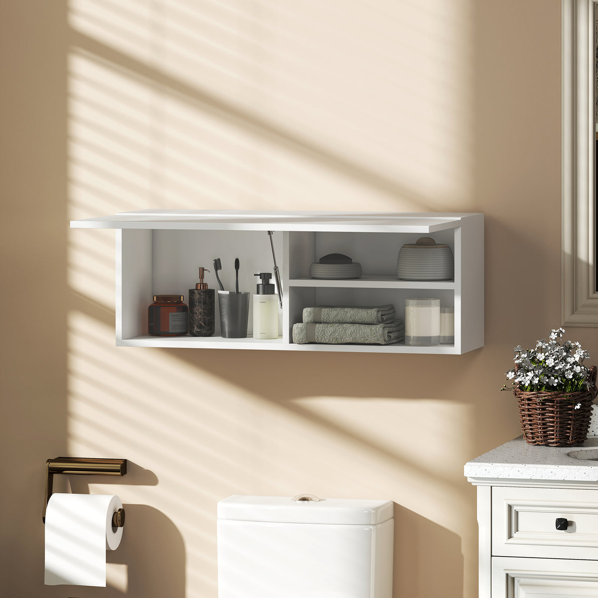 Badezimmer-Hängeschrank mit Klapptür und Gasdruckfeder
