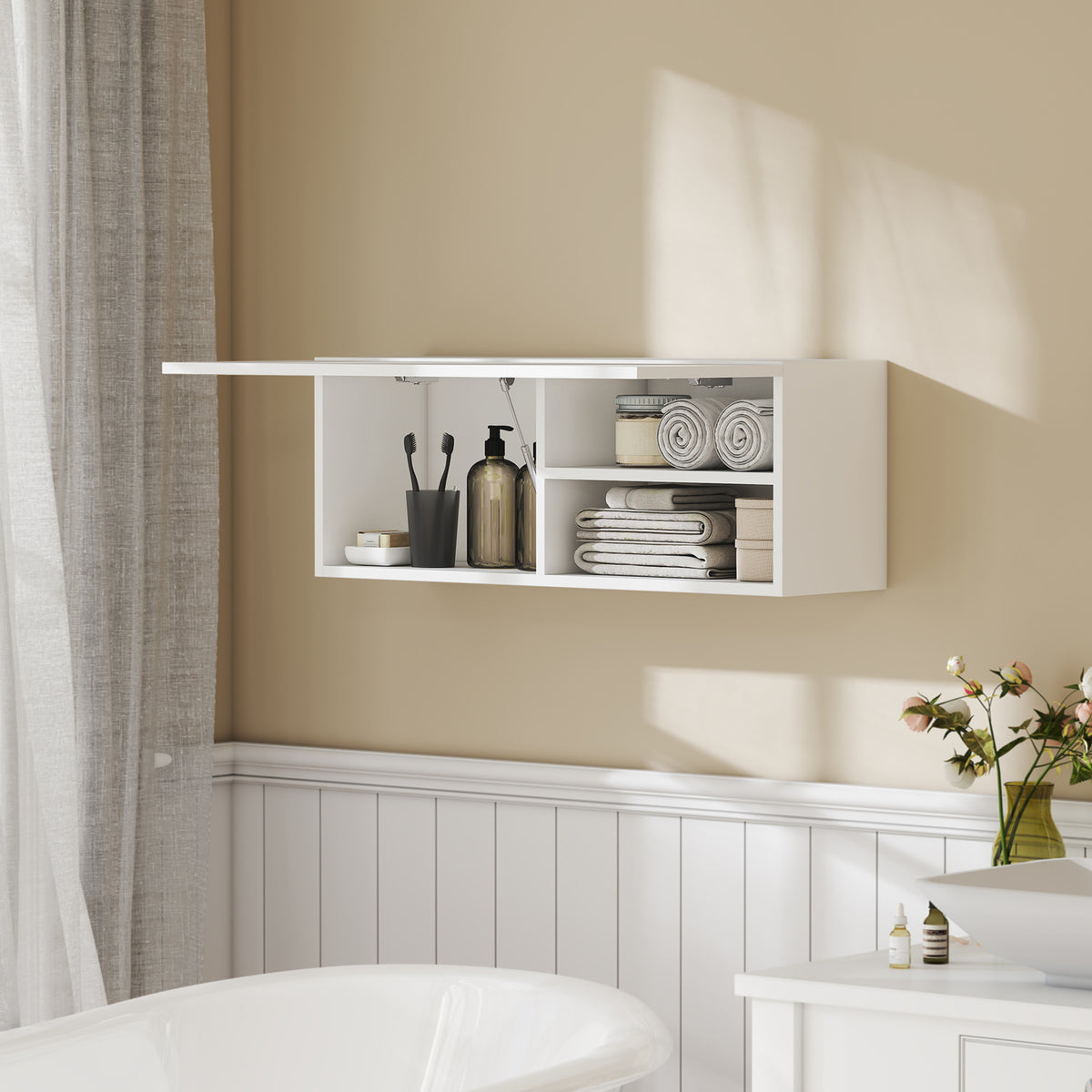 Badezimmer-Hängeschrank mit Klapptür und Gasdruckfeder