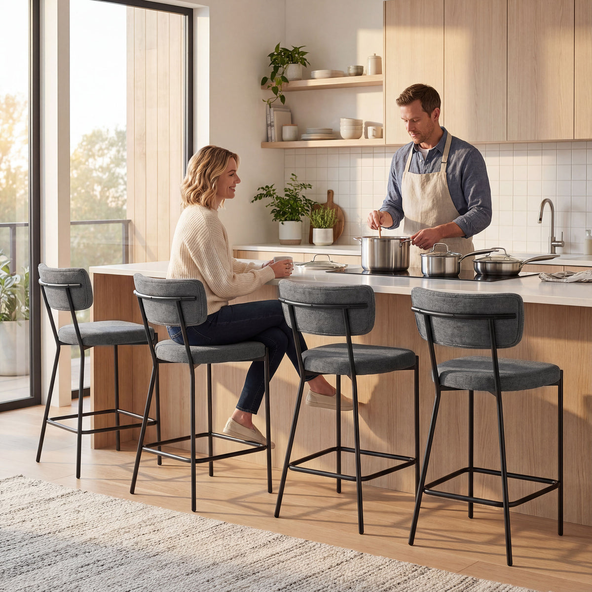 Barhocker-Set mit geschwungener Rückenlehne, 2-teilig