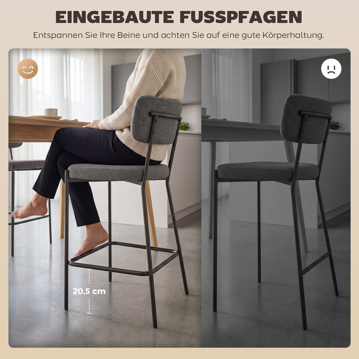 Barhocker-Set mit geschwungener Rückenlehne, 2-teilig