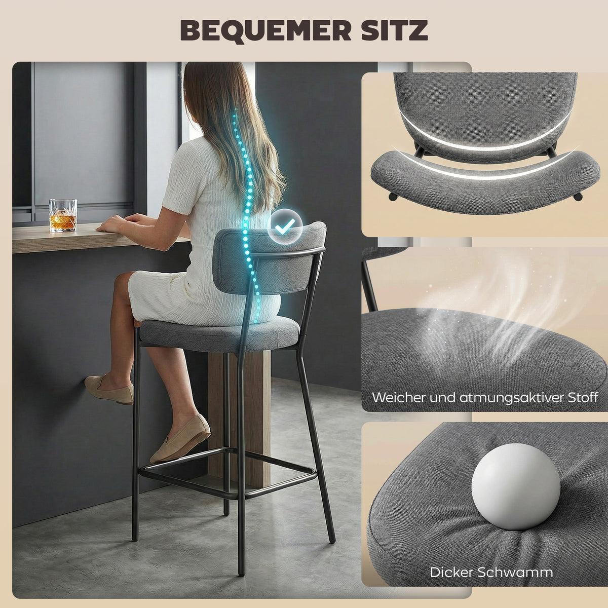 Barhocker-Set mit geschwungener Rückenlehne, 2-teilig