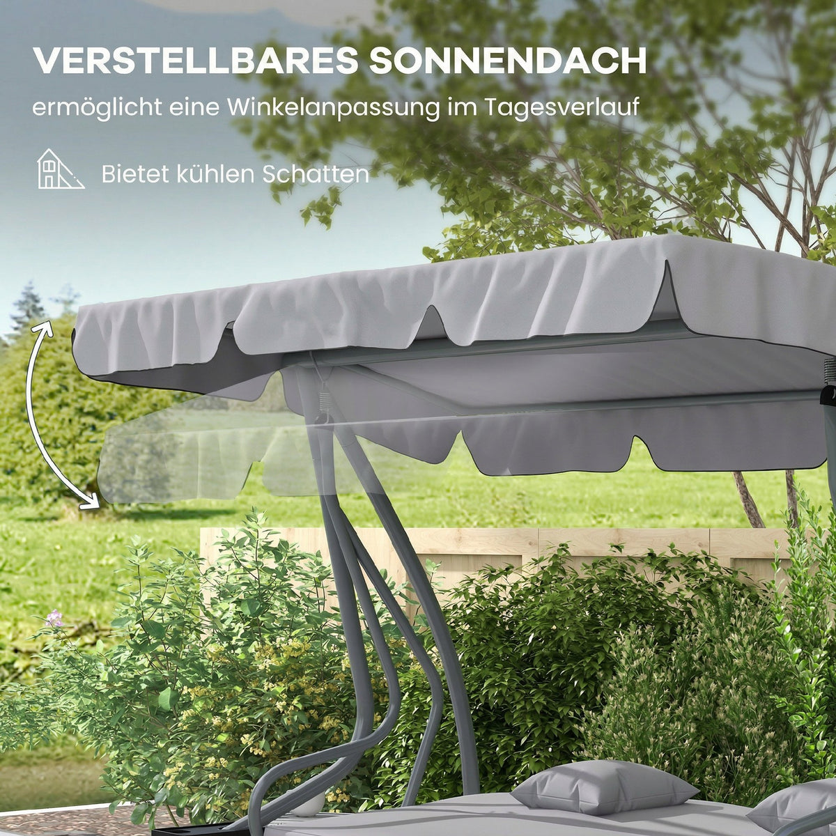 Hollywoodschaukel mit Liegefunktion und verstellbarem Dach