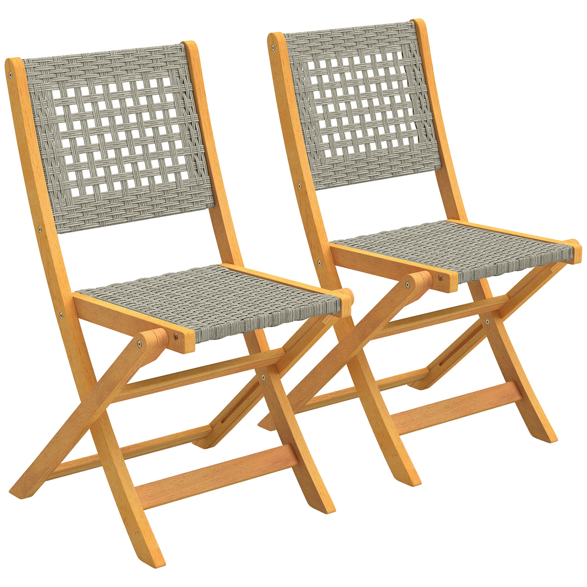 2er-Set Klappstühle aus Akazienholz und PE-Rattan