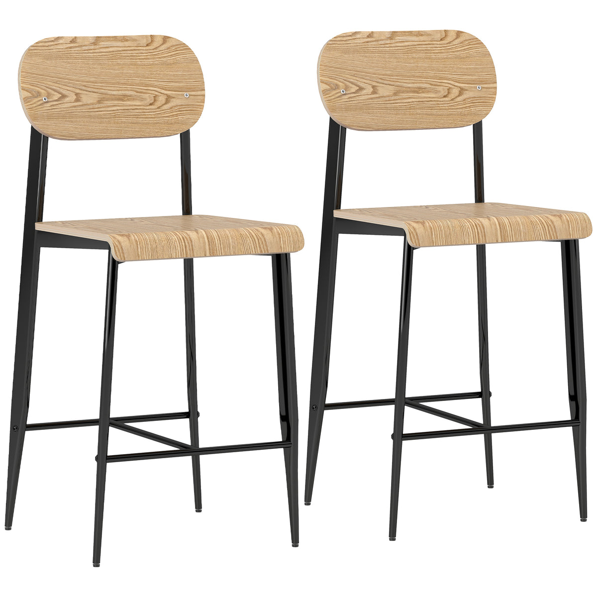2er-Set Barhocker mit Rückenlehne und Fußstütze