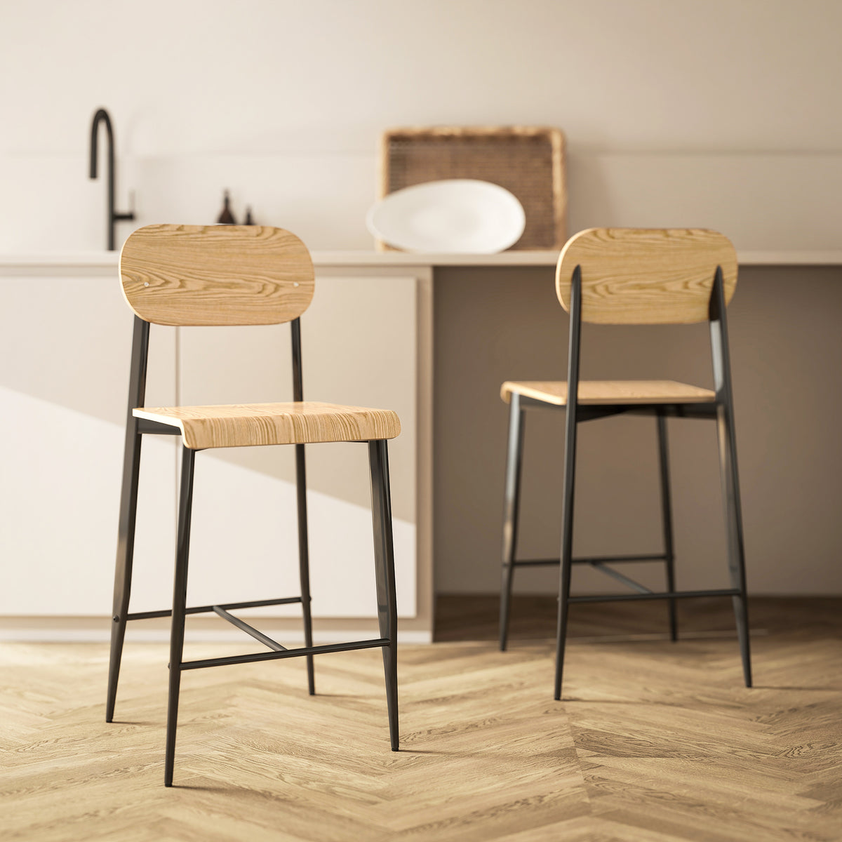 2er-Set Barhocker mit Rückenlehne und Fußstütze
