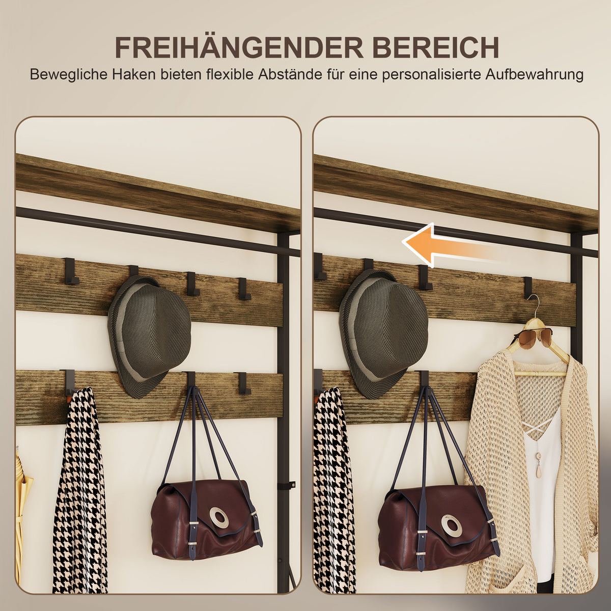 Garderobenständer mit Schuhregal und 10 Haken
