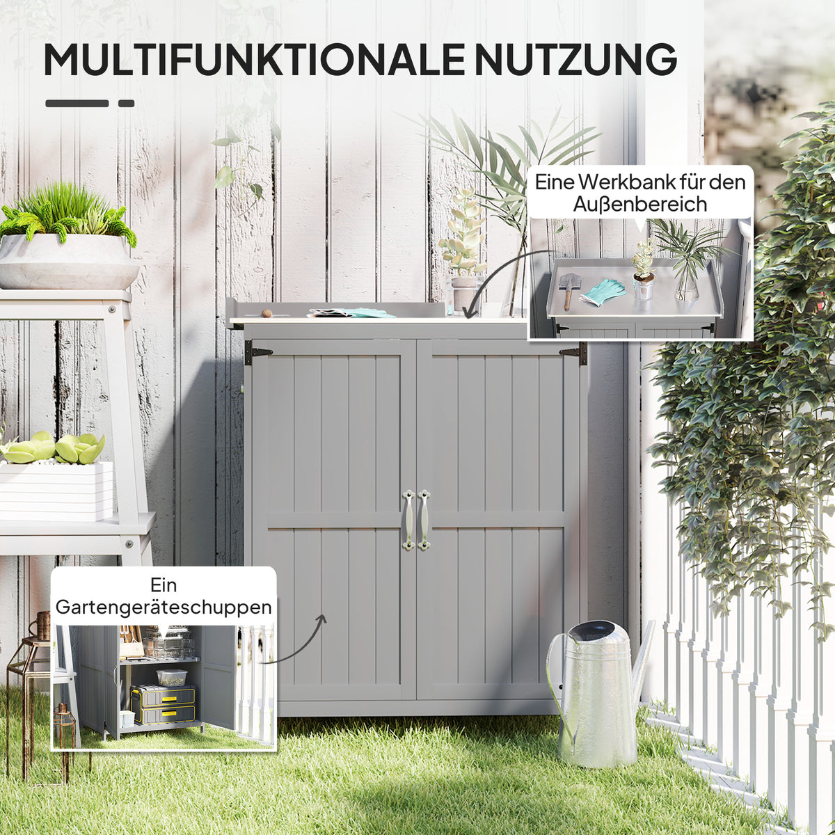 Gartenschrank mit Werkbank und Klappdach