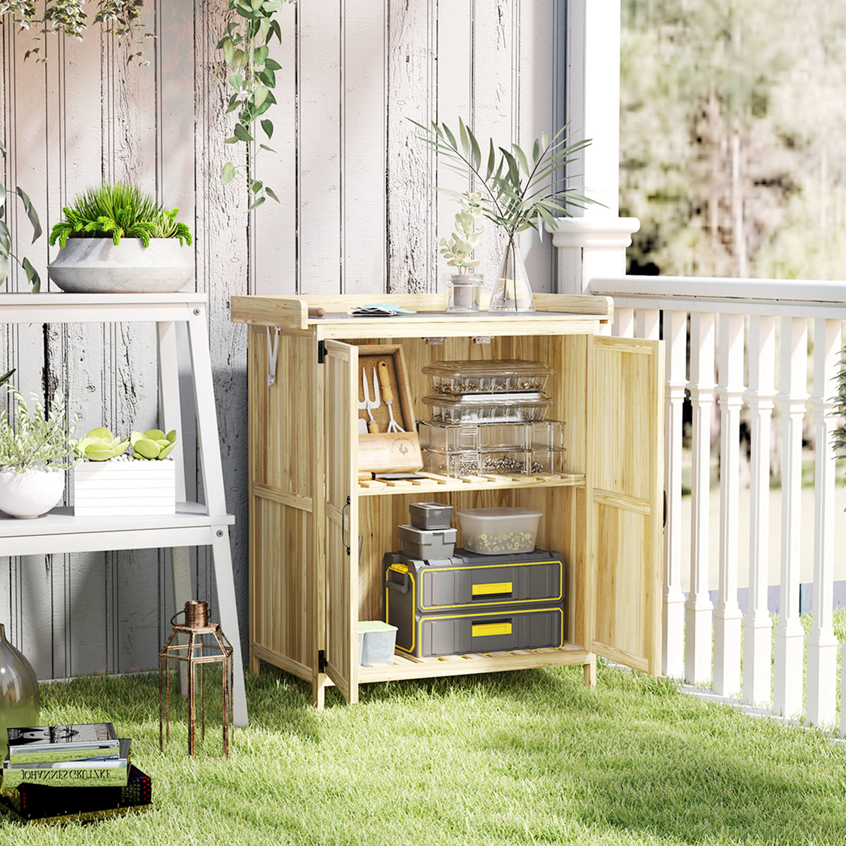Gartenschrank mit Werkbank und Klappdach