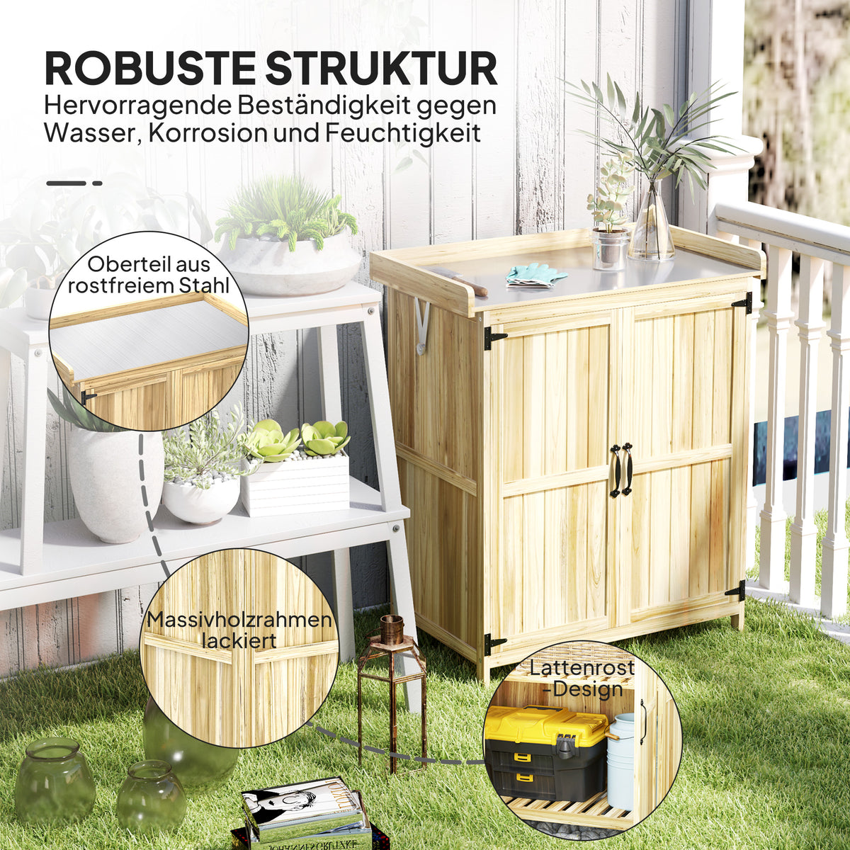 Gartenschrank mit Werkbank und Klappdach