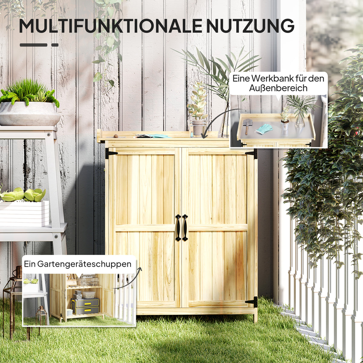 Gartenschrank mit Werkbank und Klappdach