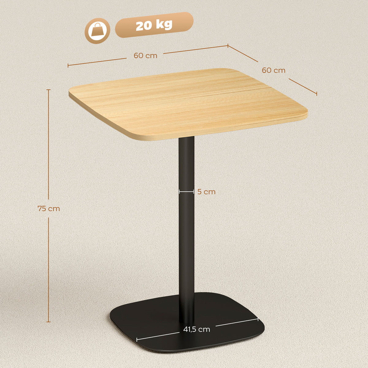 Quadratischer Esstisch 60 cm mit Stahlfuß