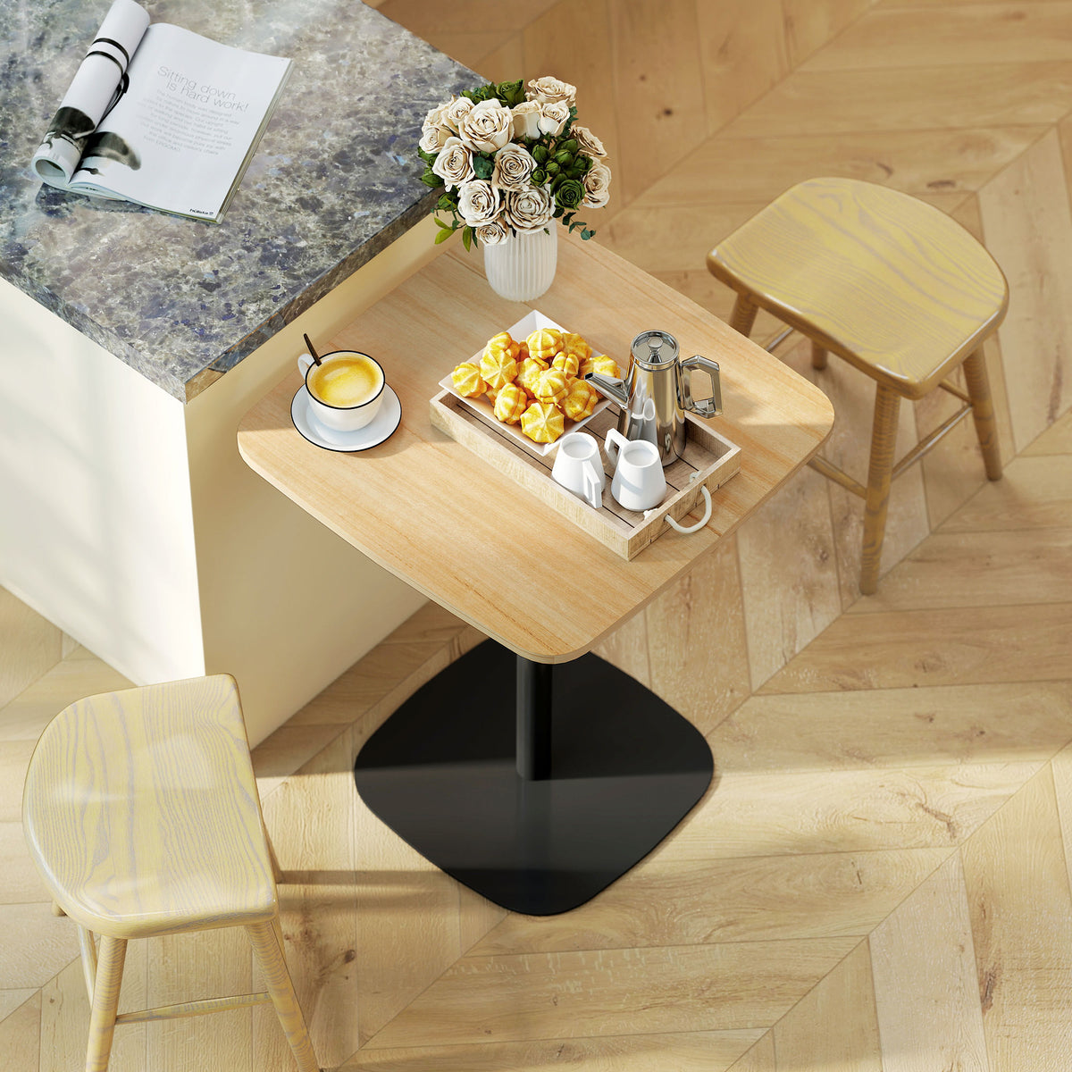 Quadratischer Esstisch 60 cm mit Stahlfuß
