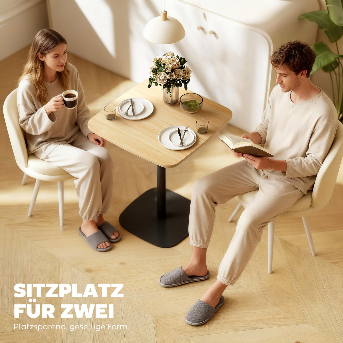 Quadratischer Esstisch 60 cm mit Stahlfuß