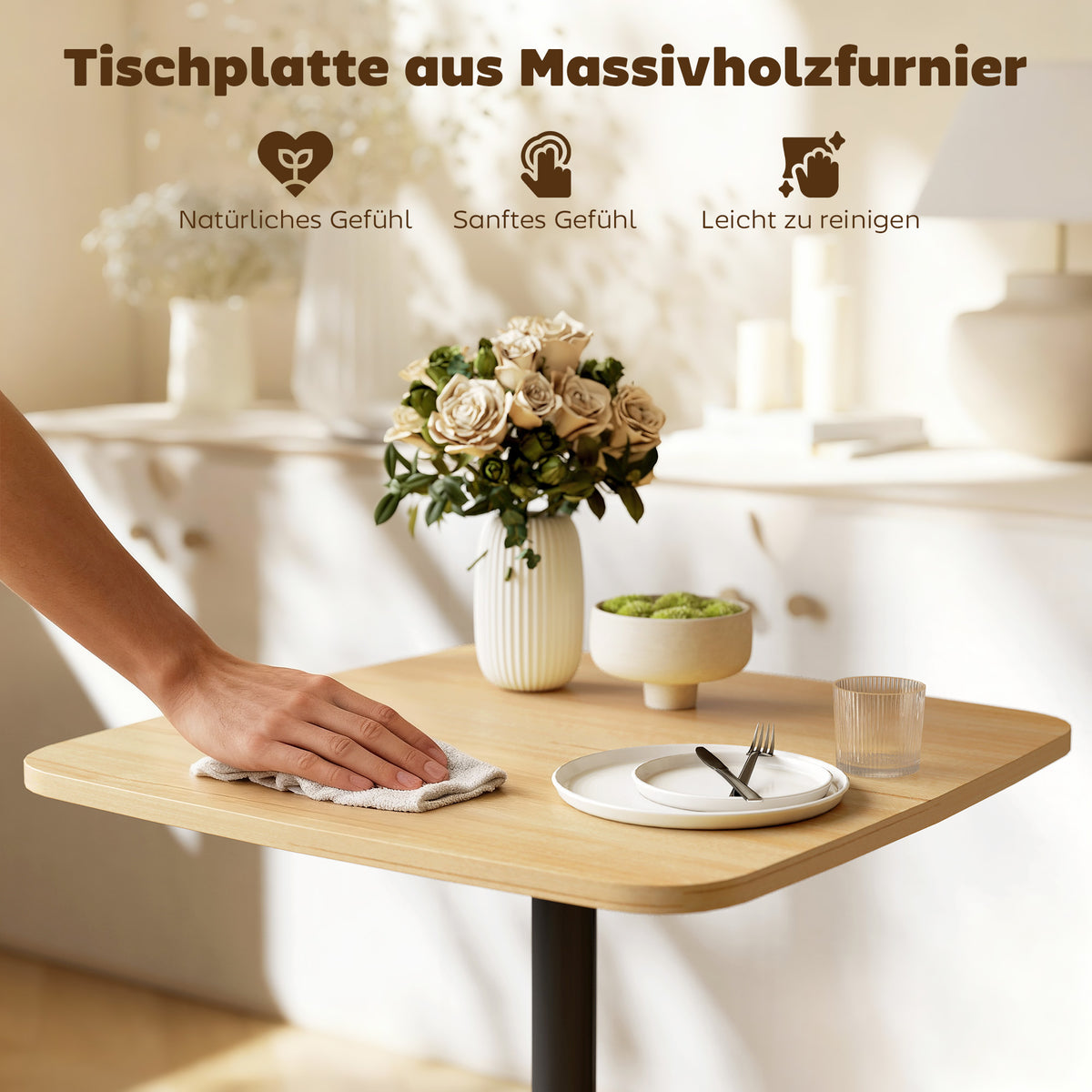 Quadratischer Esstisch 60 cm mit Stahlfuß