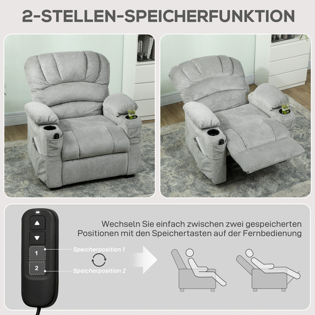 Elektrischer Relaxsessel mit Liegefunktion und USB