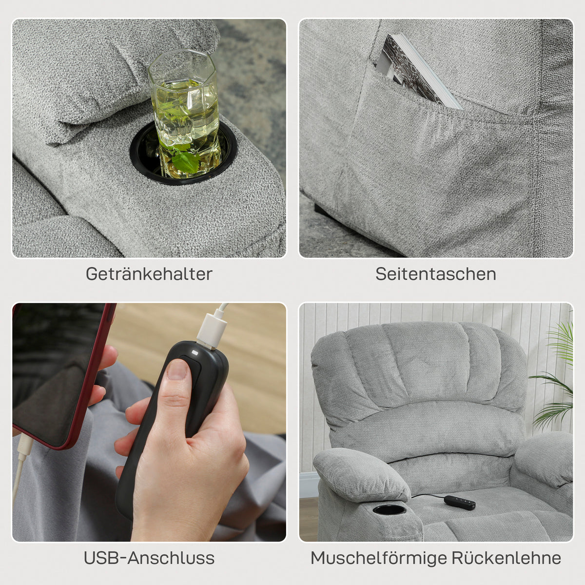 Elektrischer Relaxsessel mit Liegefunktion und USB