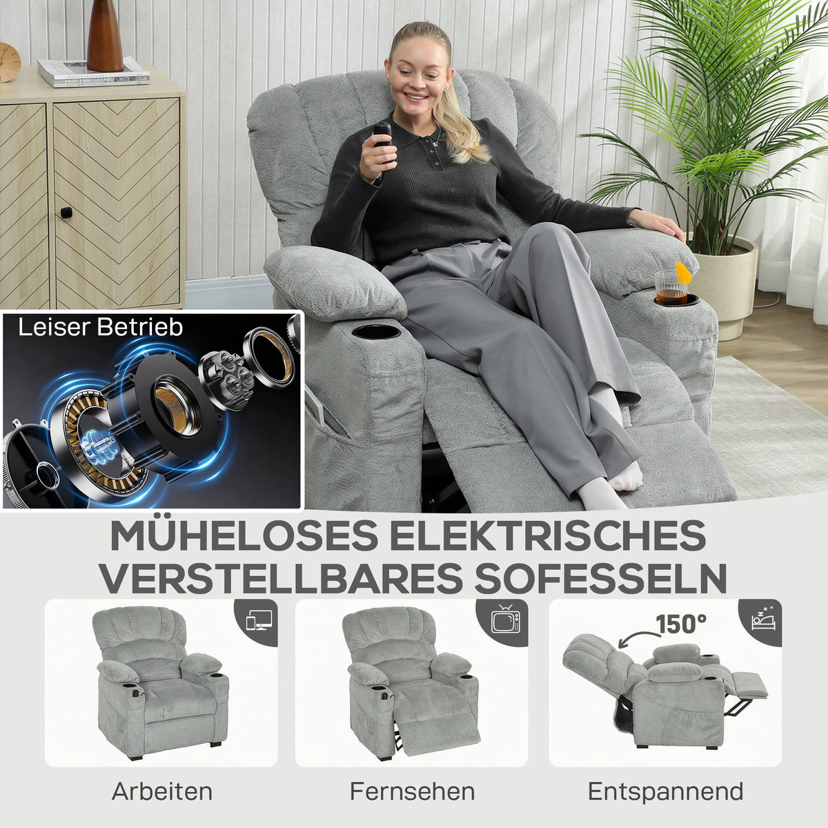 Elektrischer Relaxsessel mit Liegefunktion und USB