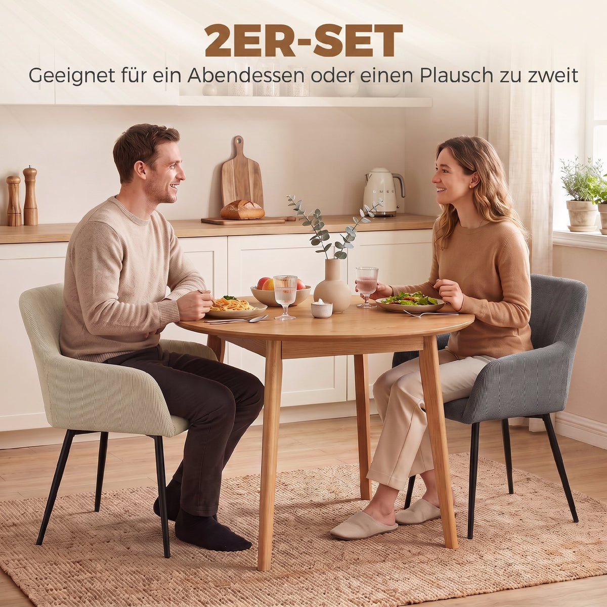 Esszimmerstühle 2er-Set mit Armlehnen und Cordbezug