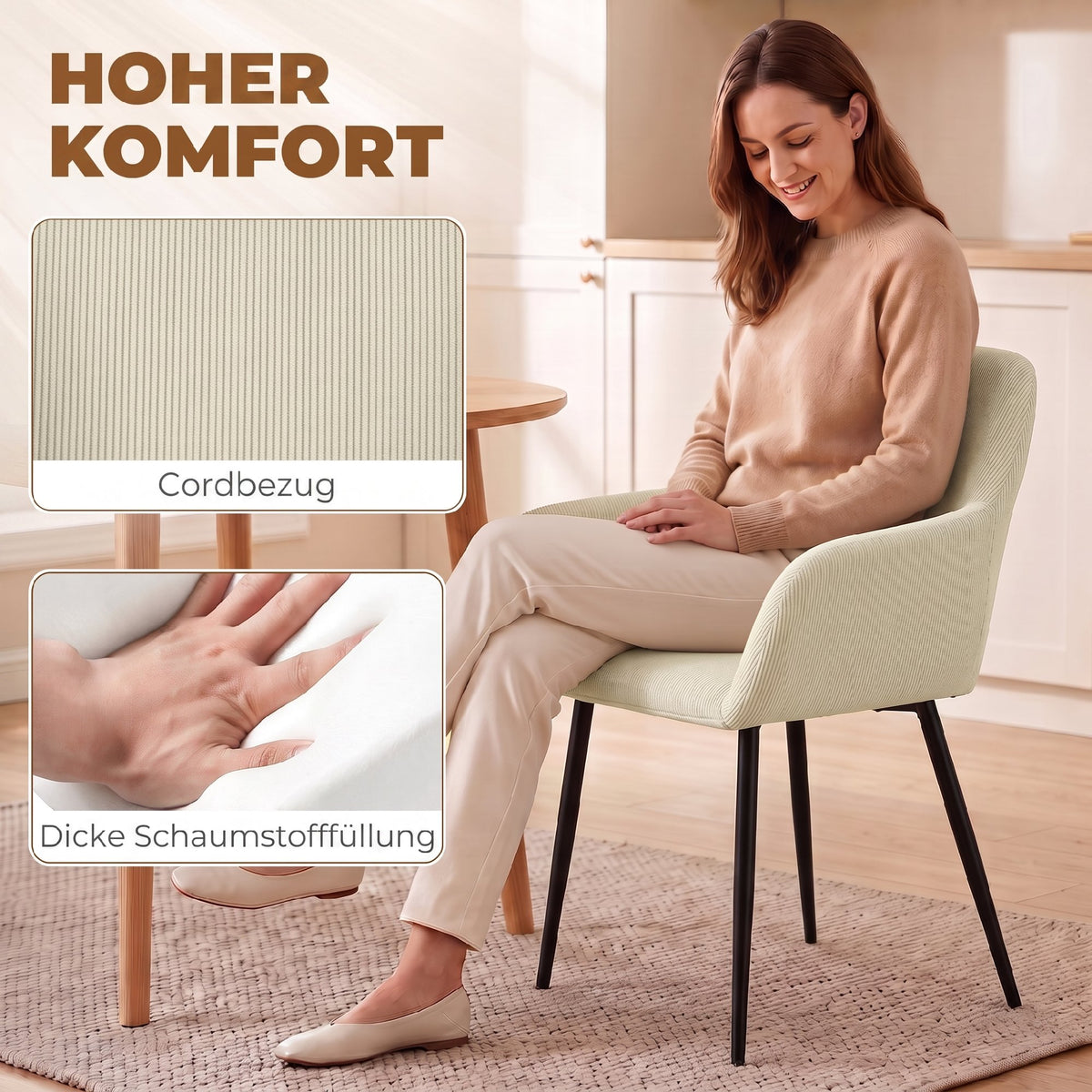 Esszimmerstühle 2er-Set mit Armlehnen und Cordbezug