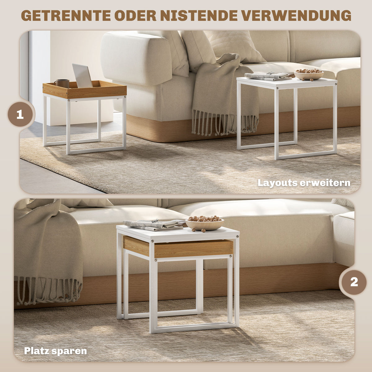 Couchtisch-Set mit zwei ineinanderschiebbaren Tischen