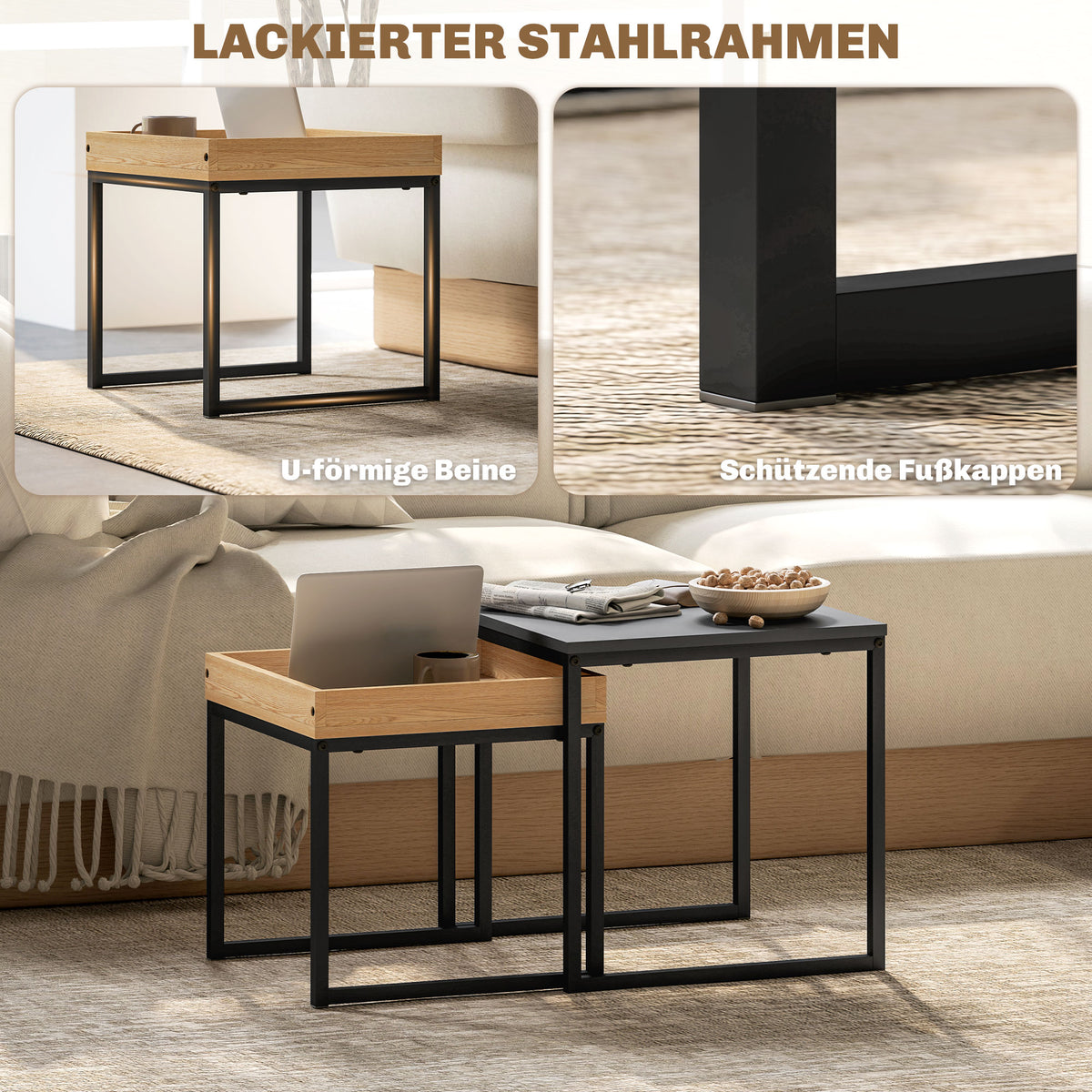 Couchtisch-Set mit zwei ineinanderschiebbaren Tischen
