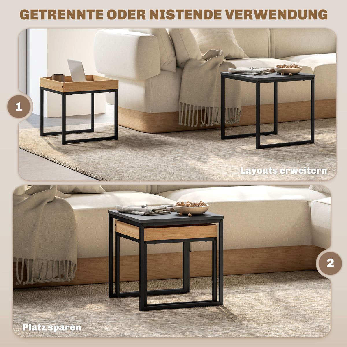 Couchtisch-Set mit zwei ineinanderschiebbaren Tischen