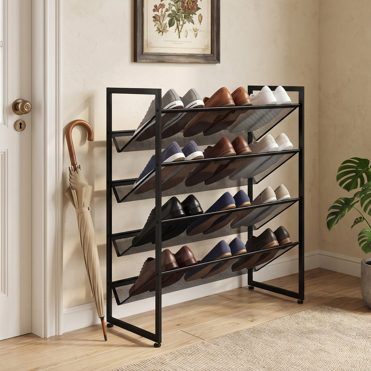 Schuhregal aus Metall mit Netzböden